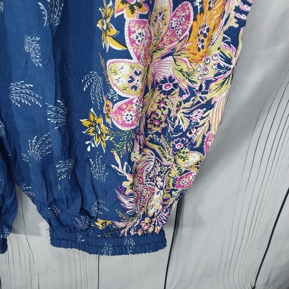 Anthropologie Odette Pants Size Med Blue Floral High Waist Tapered Joggers - Picture 6 of 13